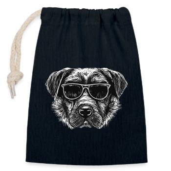 Schwarz-Weißer Hund mit Sonnenbrille - Verschließbarer Geschenkbeutel aus Baumwolle (14x20cm) - Navy - Vorne
