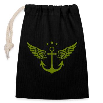 Anchor wings - Closable cotton gift bag (14x20cm) - black - Front