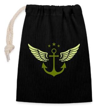 Anchor wings - Closable cotton gift bag (14x20cm) - black - Front