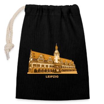 Ancien hôtel de ville de Leipzig Parc des expositions Ville de Saxe - Sac cadeau en coton avec cordon (14 x 20 cm) - noir - Devant