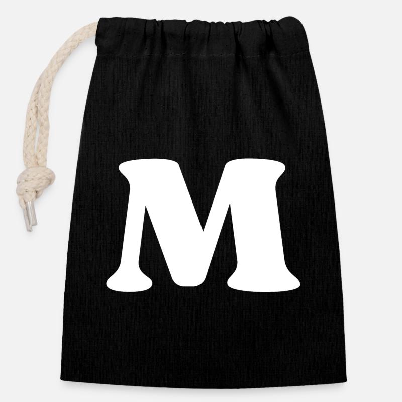 Lettre m - Sac cadeau en coton avec cordon (14 x 20 cm) - noir
