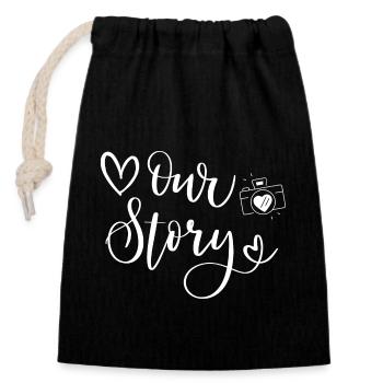 Our Story - Engagement Wedding Couple - Closable cotton gift bag (14x20cm) - black - Front