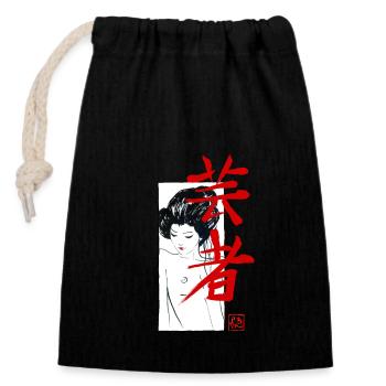 kumitate geisha 02 - Sac cadeau en coton avec cordon (14 x 20 cm) - noir - Devant