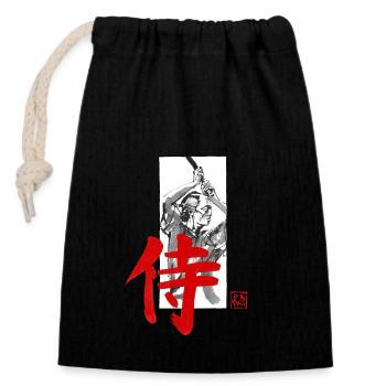 kumitate samurai 04 - Sac cadeau en coton avec cordon (14 x 20 cm) - noir - Devant