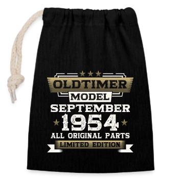 70. Geburtstag Oldtimer September Jahrgang 1954 - Verschließbarer Geschenkbeutel aus Baumwolle (14x20cm) - Schwarz - Vorne