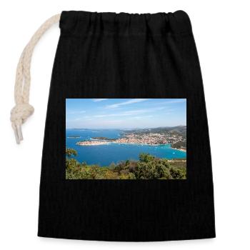 Vue panoramique Primošten Šibenik-Knin Croatie - Sac cadeau en coton avec cordon (14 x 20 cm) - noir - Devant