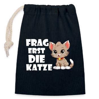 Ask the cat first. - Closable cotton gift bag (14x20cm) - navy - Front