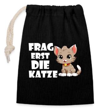 Ask the cat first. - Closable cotton gift bag (14x20cm) - black - Front