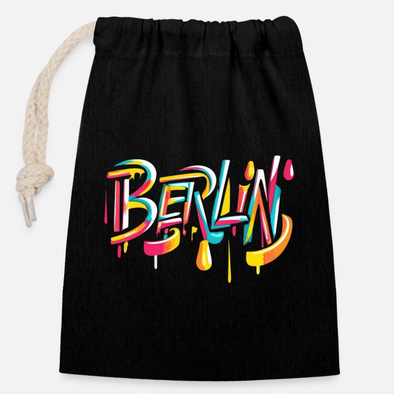 Berlin Graffiti - Verschließbarer Geschenkbeutel aus Baumwolle (14x20cm) - Schwarz