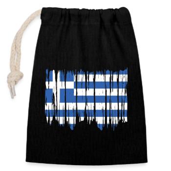 Griechenland Flagge Hellas Athen Griechische Fahne - Verschließbarer Geschenkbeutel aus Baumwolle (14x20cm) - Schwarz - Vorne
