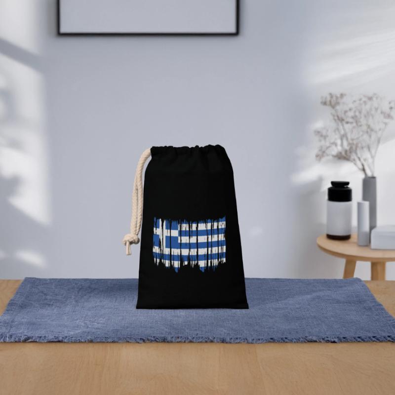 Drapeau de la Grèce Hellas Athènes Drapeau grec Sac cadeau en coton avec cordon (14 x 20 cm)