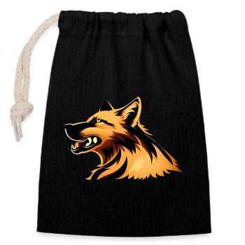Wolf - Closable cotton gift bag (14x20cm) - black - Front