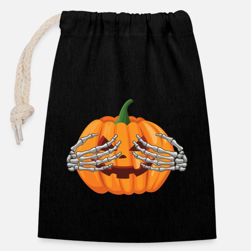 Helloween Style Kürbis - Verschließbarer Geschenkbeutel aus Baumwolle (14x20cm) - Schwarz
