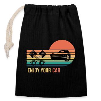 Enjoy your car - Verschließbarer Geschenkbeutel aus Baumwolle (14x20cm) - Schwarz - Vorne