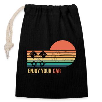 Enjoy your car - Verschließbarer Geschenkbeutel aus Baumwolle (14x20cm) - Schwarz - Vorne