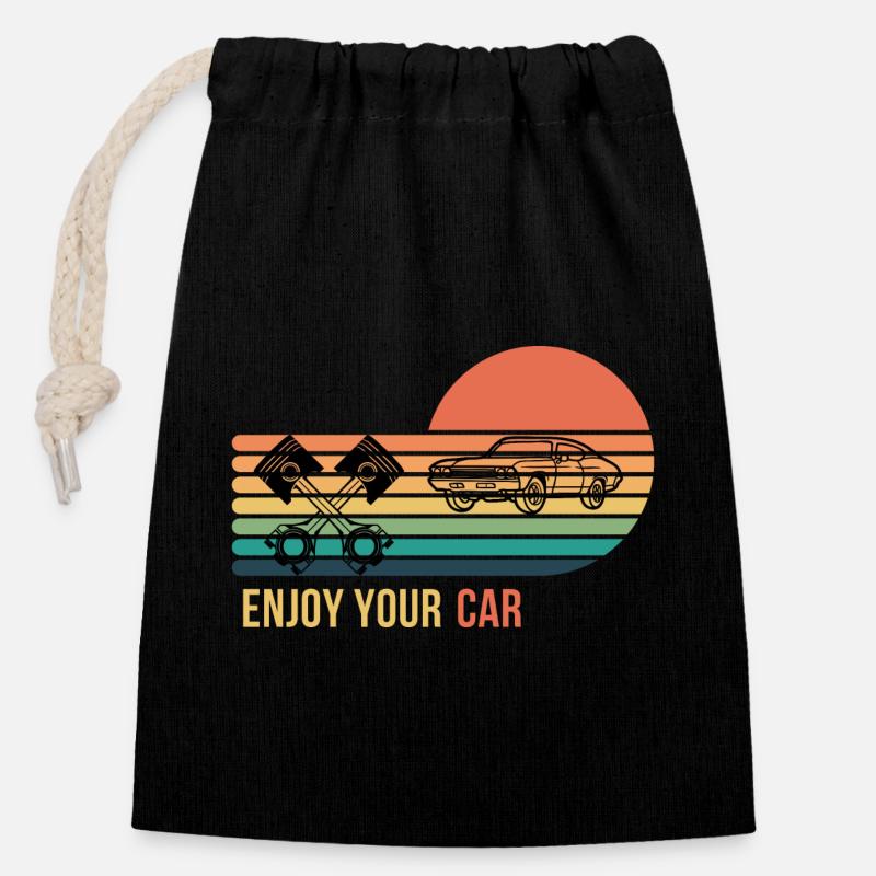 Enjoy your car - Verschließbarer Geschenkbeutel aus Baumwolle (14x20cm) - Schwarz