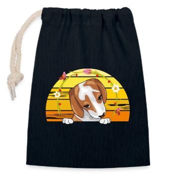Portrait d’un chiot Beagle mignon et timide - Sac cadeau en coton avec cordon (14 x 20 cm) - bleu marine - Devant