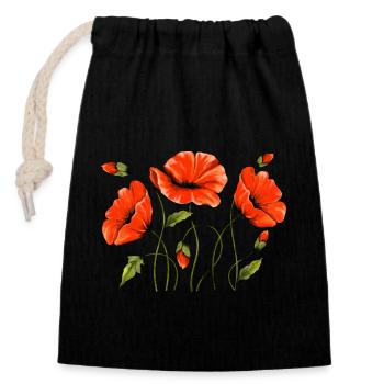 Fleur - Sac cadeau en coton avec cordon (14 x 20 cm) - noir - Devant
