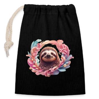 Sloth, cozy, personal, individual - Closable cotton gift bag (14x20cm) - black - Front