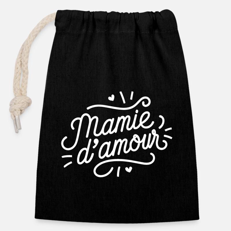 Mamie d'amour - Sac cadeau en coton avec cordon (14 x 20 cm) - noir