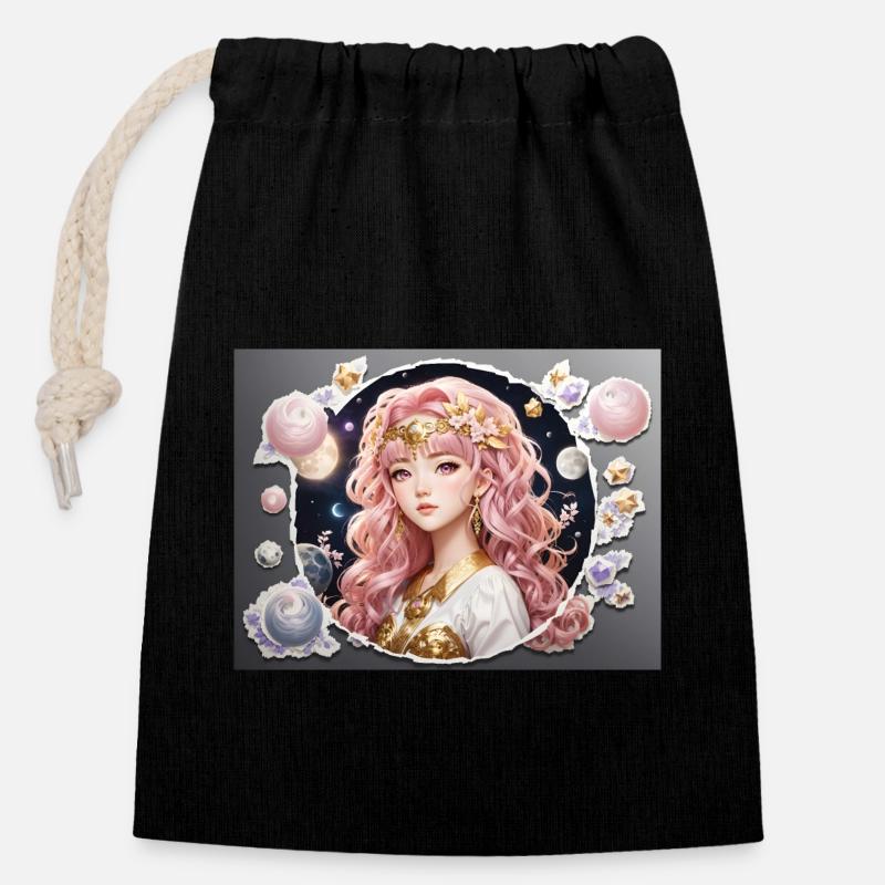 fille aux cheveux roux - Sac cadeau en coton avec cordon (14 x 20 cm) - noir