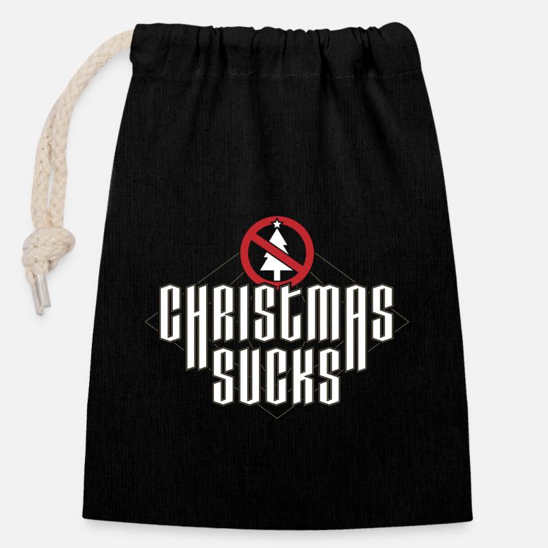 Christmas Sucks - Closable cotton gift bag (14x20cm) - black