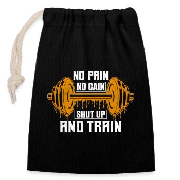 No Pain No Gain Shut Up And Train Workout Weight L - Closable cotton gift bag (14x20cm) - black - Front