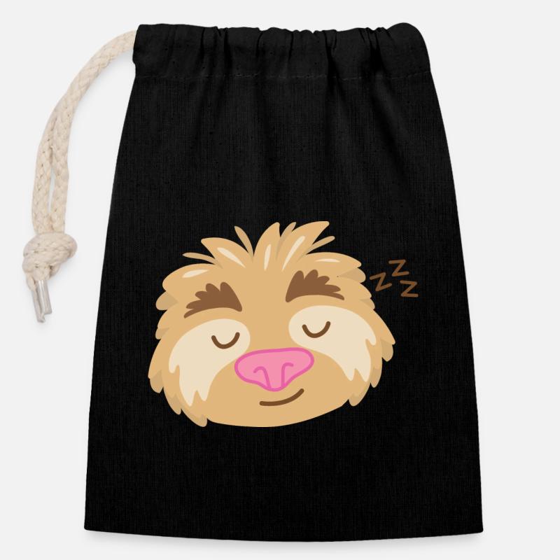 Visage de paresseux endormi super mignon - Sac cadeau en coton avec cordon (14 x 20 cm) - noir