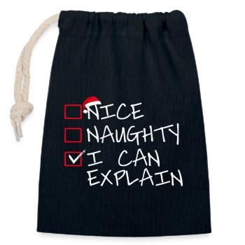 Nice naughty i can explain - Verschließbarer Geschenkbeutel aus Baumwolle (14x20cm) - Navy - Vorne