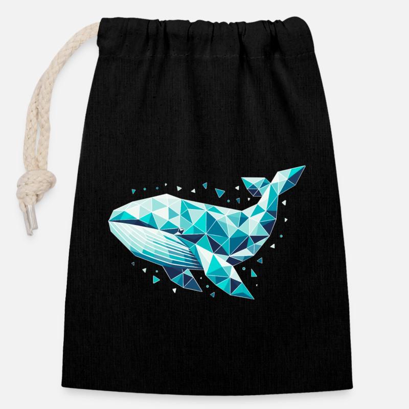 Wal // whale - Verschließbarer Geschenkbeutel aus Baumwolle (14x20cm) - Schwarz