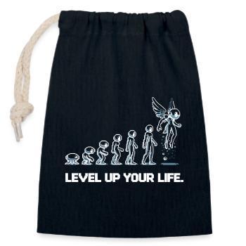 Level up Your Life - Closable cotton gift bag (14x20cm) - navy - Front