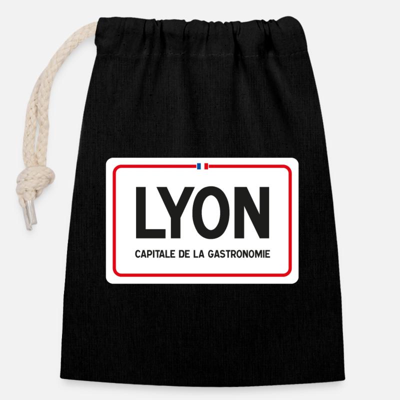 Panneau de la ville de Lyon - Sac cadeau en coton avec cordon (14 x 20 cm) - noir