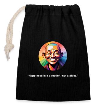 Happiness is a Direction | Zen Quote - Closable cotton gift bag (14x20cm) - black - Front