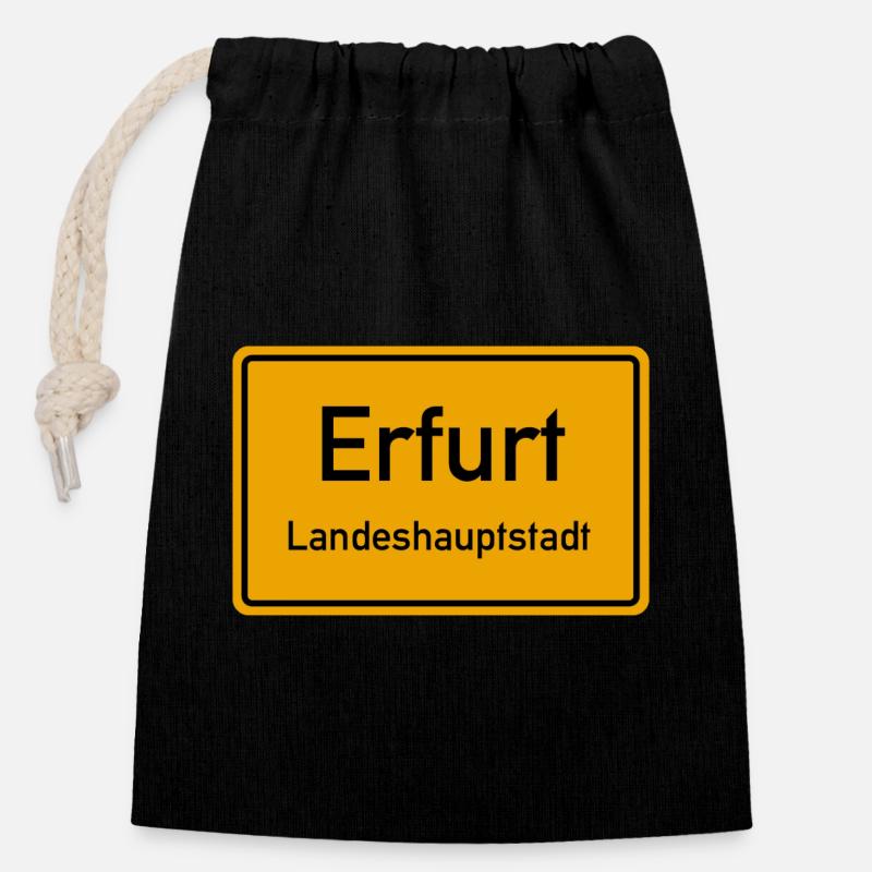 Landeshauptstadt Erfurt - Verschließbarer Geschenkbeutel aus Baumwolle (14x20cm) - Schwarz