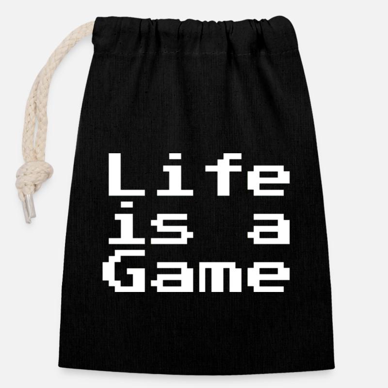 Life is a game - Verschließbarer Geschenkbeutel aus Baumwolle (14x20cm) - Schwarz