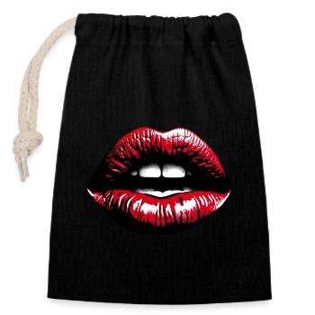 Besinnliche Lippen Roter Lippenstift - Verschließbarer Geschenkbeutel aus Baumwolle (14x20cm) - Schwarz - Vorne
