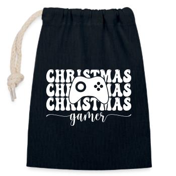 Joueur de Noël - Sac cadeau en coton avec cordon (14 x 20 cm) - bleu marine - Devant
