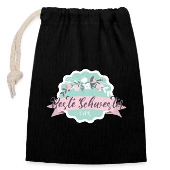 Bester Schwester ever - Verschließbarer Geschenkbeutel aus Baumwolle (14x20cm) - Schwarz - Vorne