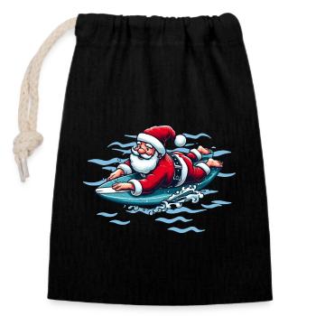 Père Noël surf - Sac cadeau en coton avec cordon (14 x 20 cm) - noir - Devant