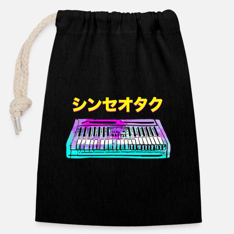 SYNTH GEEK JAPONAIS - Sac cadeau en coton avec cordon (14 x 20 cm) - noir
