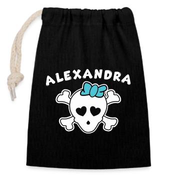 Piratin Alexandra Design für Mädchen und Frauen - Verschließbarer Geschenkbeutel aus Baumwolle (14x20cm) - Schwarz - Vorne