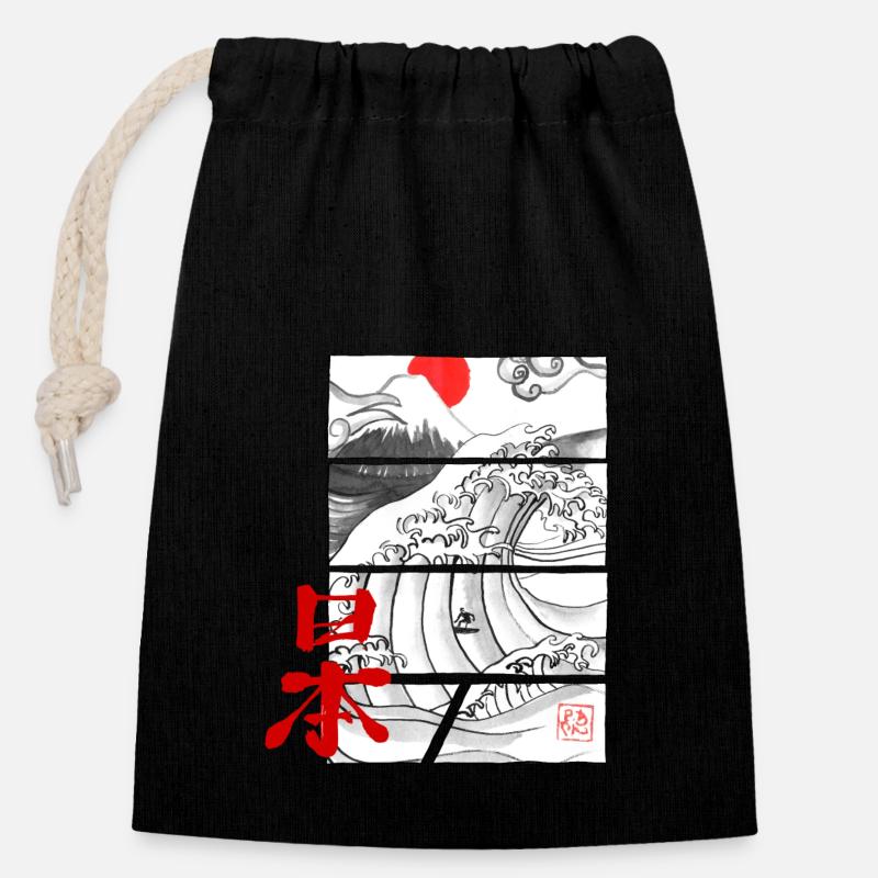 Japan Wave - Closable cotton gift bag (14x20cm) - black