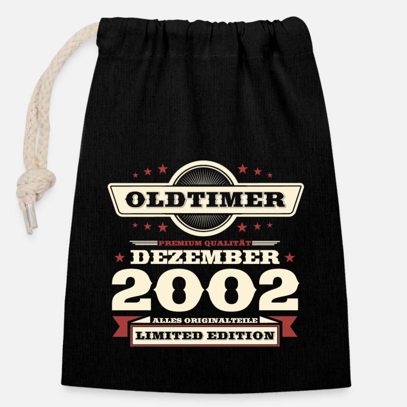 21. Geburtstag Oldtimer Dezember Jahrgang 2002 - Verschließbarer Geschenkbeutel aus Baumwolle (14x20cm) - Schwarz