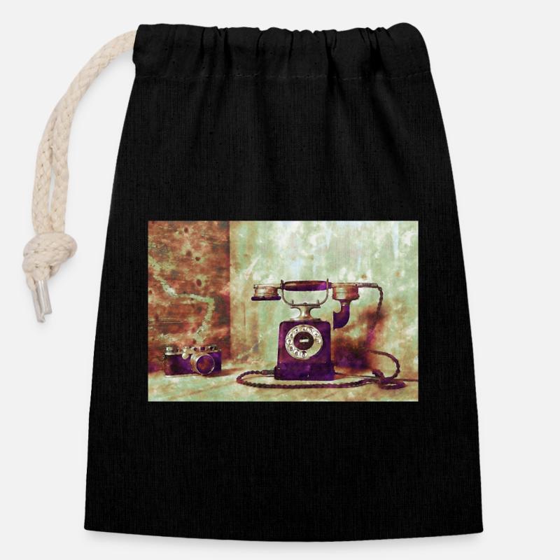 Phone with camera - Closable cotton gift bag (14x20cm) - black