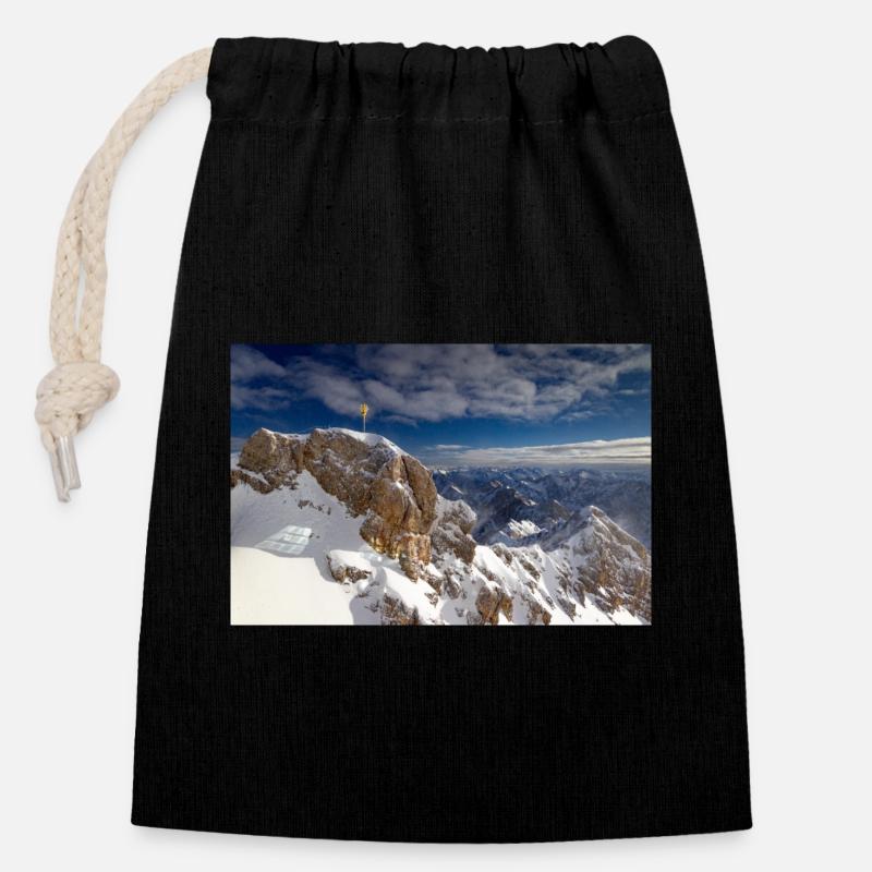 Zugspitze Gipfelkreuz - Verschließbarer Geschenkbeutel aus Baumwolle (14x20cm) - Schwarz