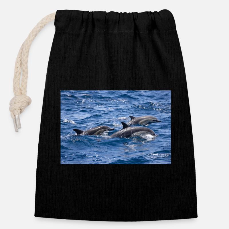 Dolphins - Closable cotton gift bag (14x20cm) - black