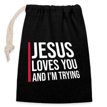 Jésus t’aime et j’essaie l’ironie blague en disant - Sac cadeau en coton avec cordon (14 x 20 cm) - noir - Devant