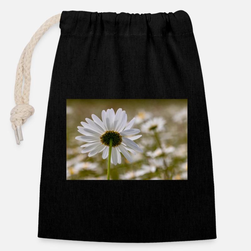 Marguerite - Sac cadeau en coton avec cordon (14 x 20 cm) - noir