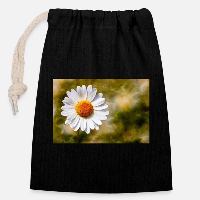 Marguerite - Sac cadeau en coton avec cordon (14 x 20 cm) - noir