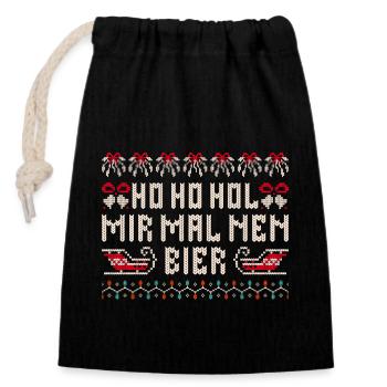 Ho Ho Hol mir mal nen Bier Weihnachten Spruch - Verschließbarer Geschenkbeutel aus Baumwolle (14x20cm) - Schwarz - Vorne